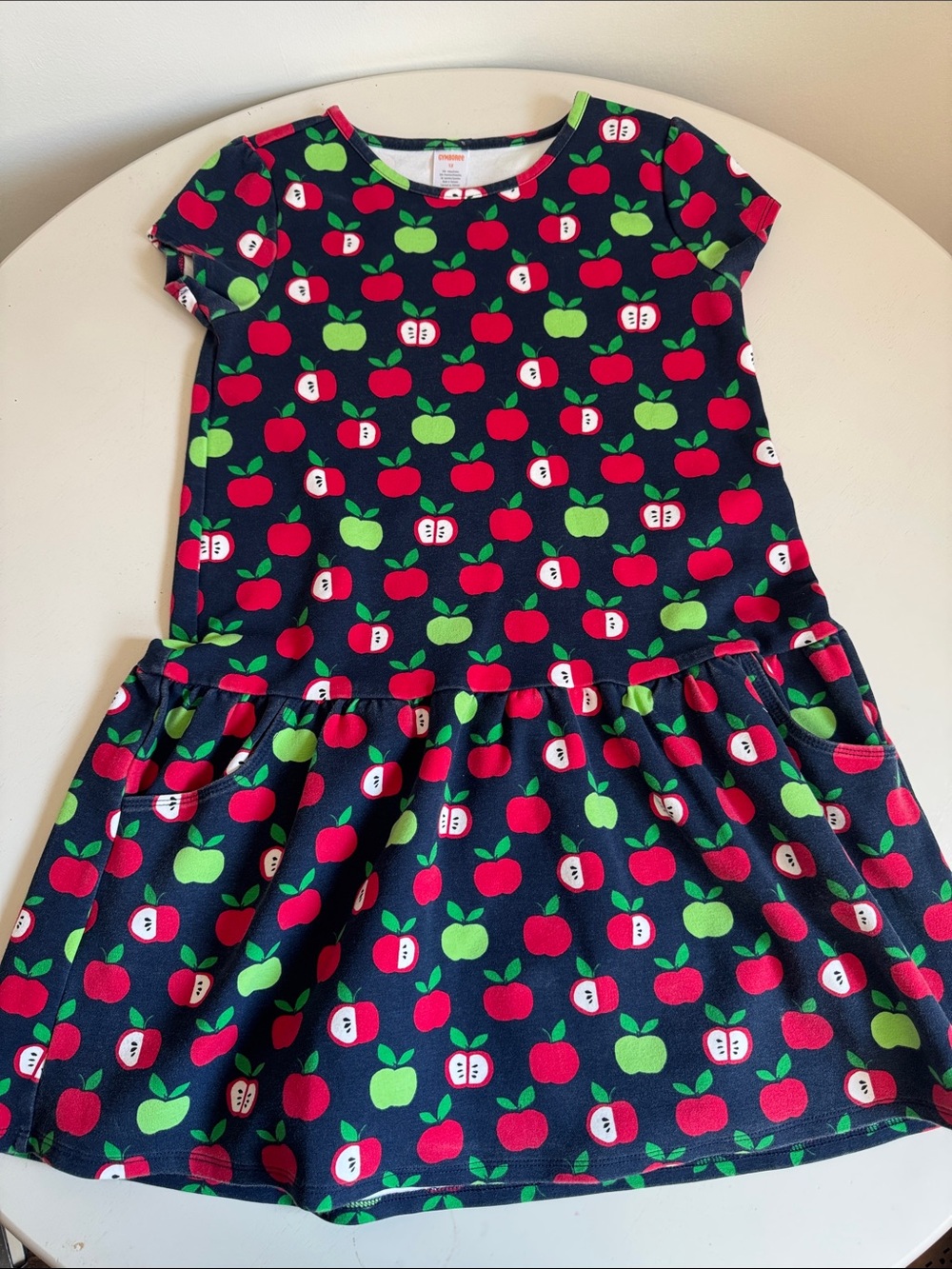 Gymboree Navy Dress with Red & Green Apple Print
